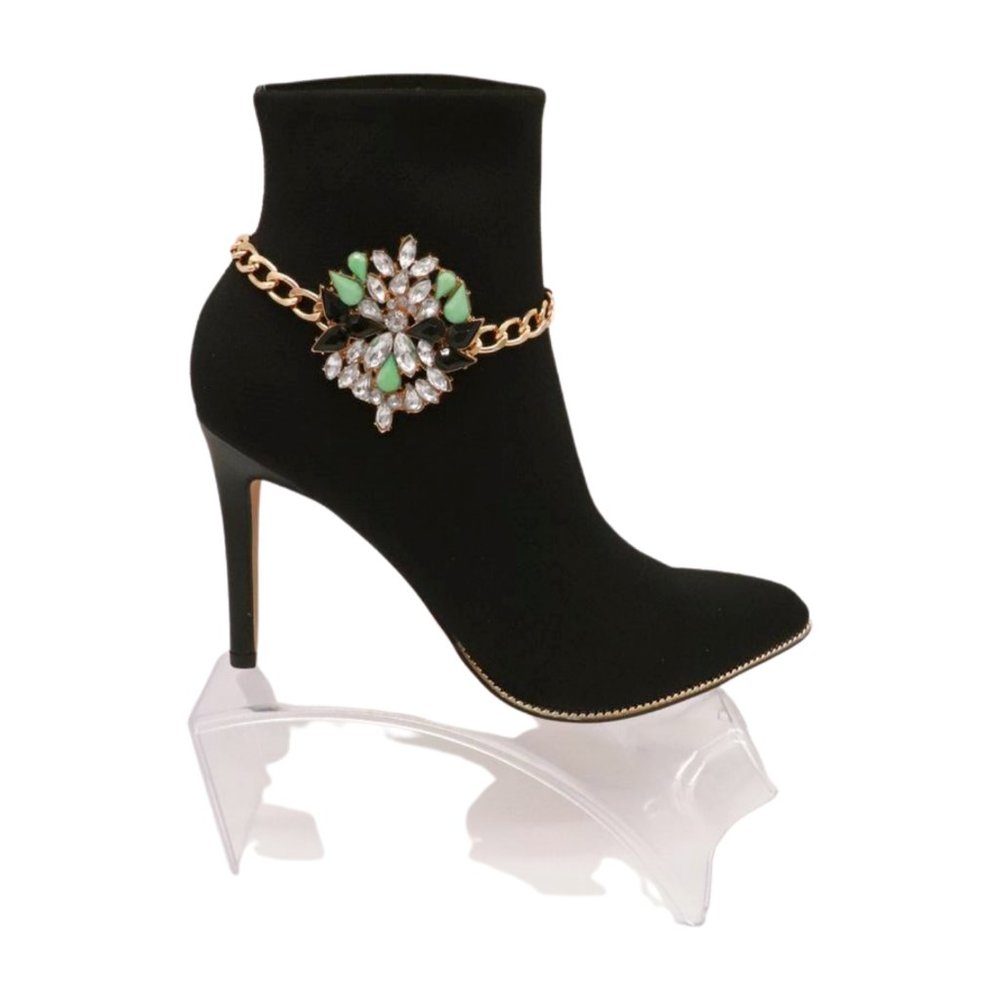 Women gold metal boot chain bracelet bling snowflake flower shoe charm anklet